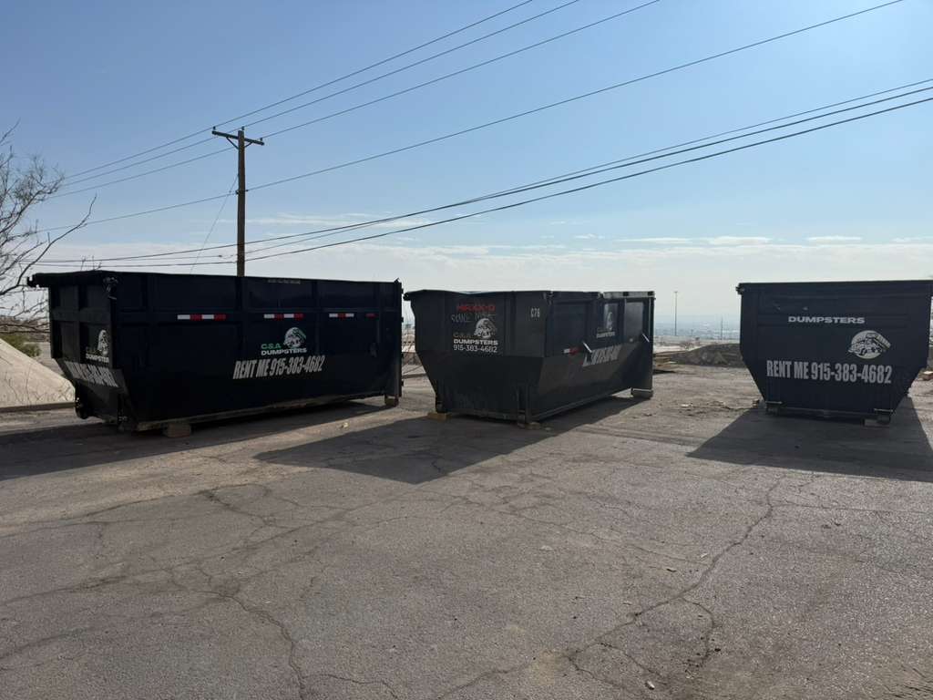 Multiple C&A Dumpster containers ready for rent